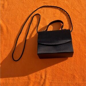 Black Satin Mini Crossbody Bag with Top Handle